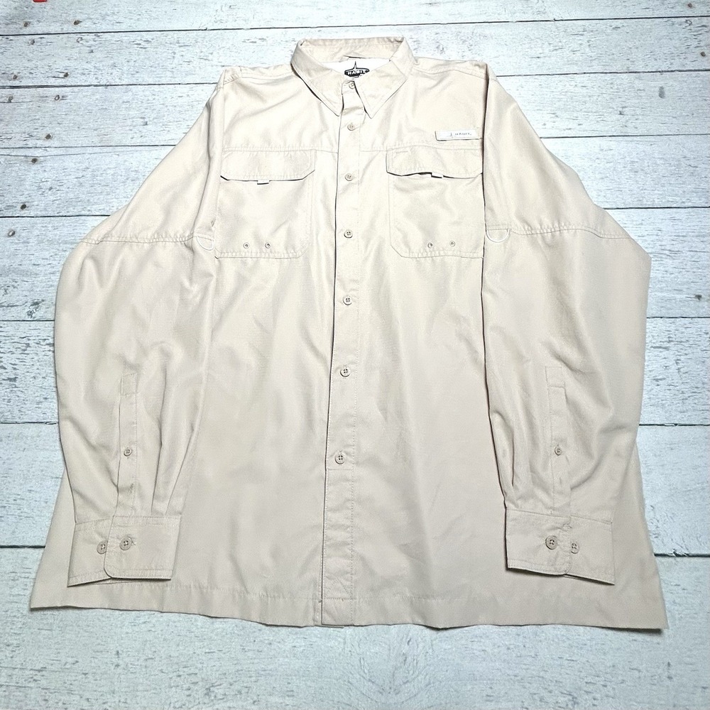 Habit Mens Long Sleeve Vented Fishing Shirt Oxford Tan 2XL TS1488 UPF 40+